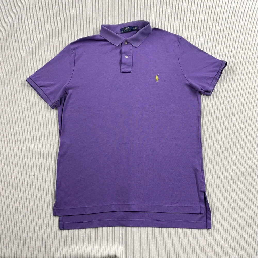 Polo Ralph Lauren Polo Shirt Mens L Purple Solid Short Sleeve Blaire Pony Logo